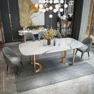 Metal Modern Lotus Beyaz Yemek Masası